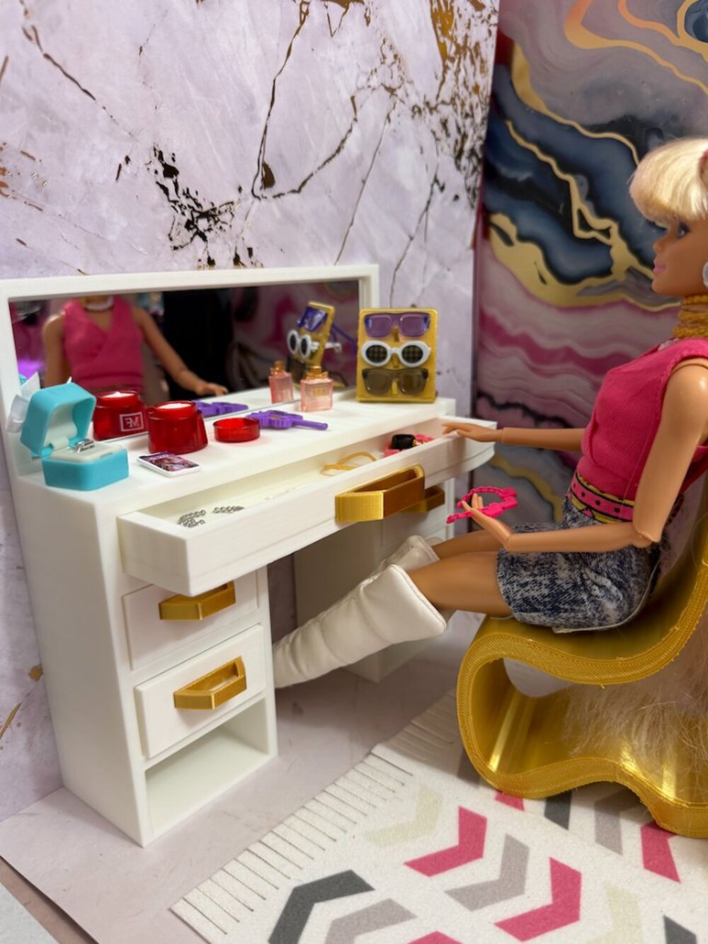 Barbie Vanity Makeup Table with Mirror and Chair | 11.5 Inch Doll Furniture
